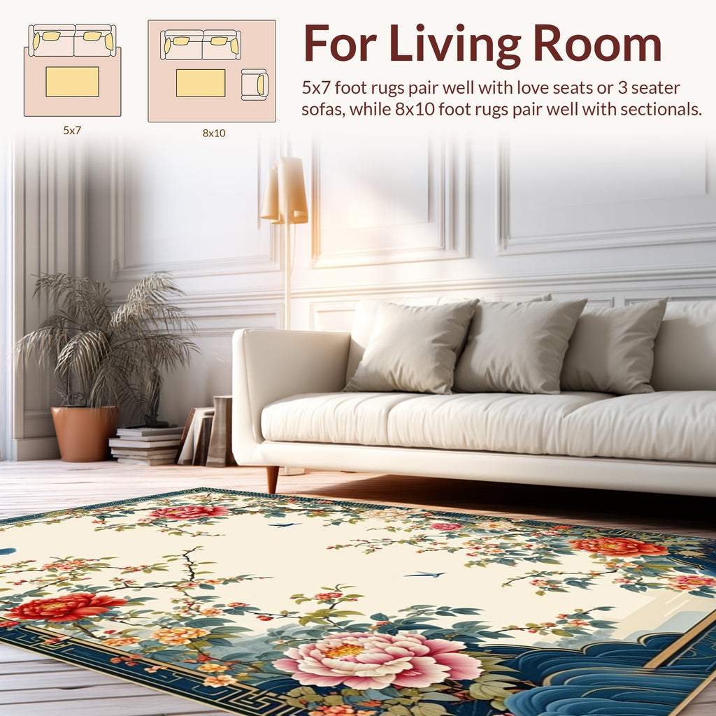 Ornate Floral Bird Scenic Garden Rug