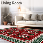 Crimson Green Folk Art Tree Medallion Rug