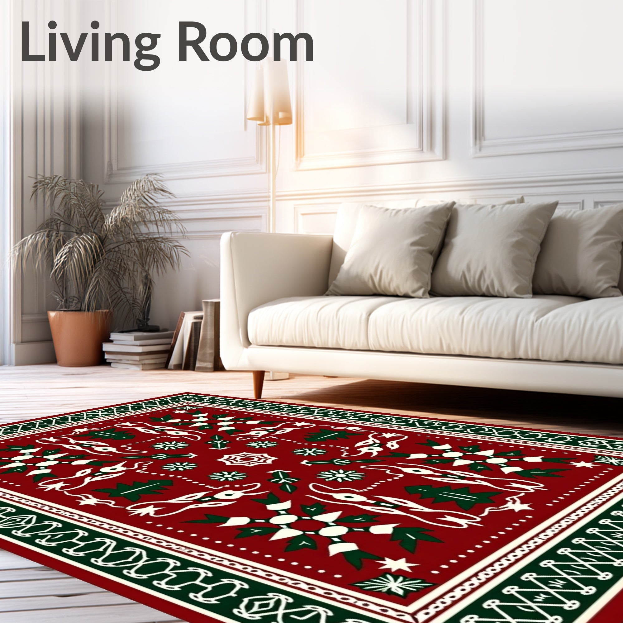 Crimson Green Folk Art Tree Medallion Rug
