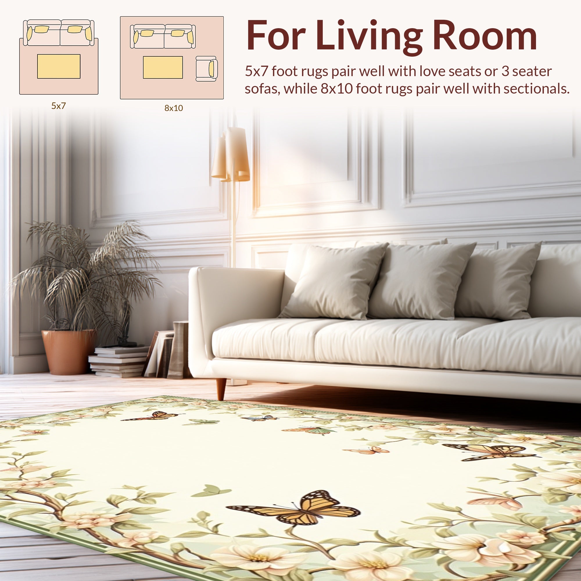Whimsical Butterflies Floral Vines Rug