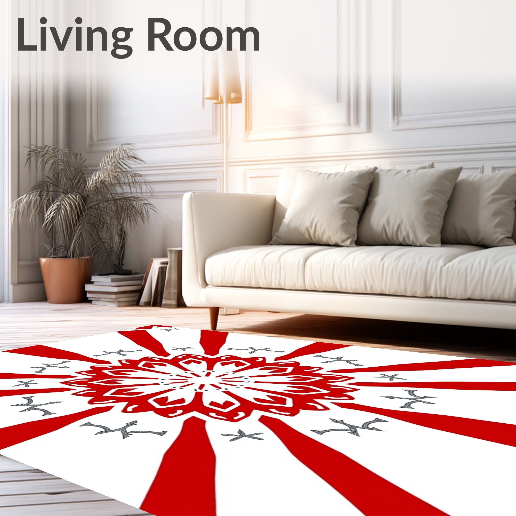 Radiant Red Sunburst Mandala Flock Rug