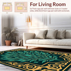 Emerald Leafy Swirls Golden Frame Design Rug