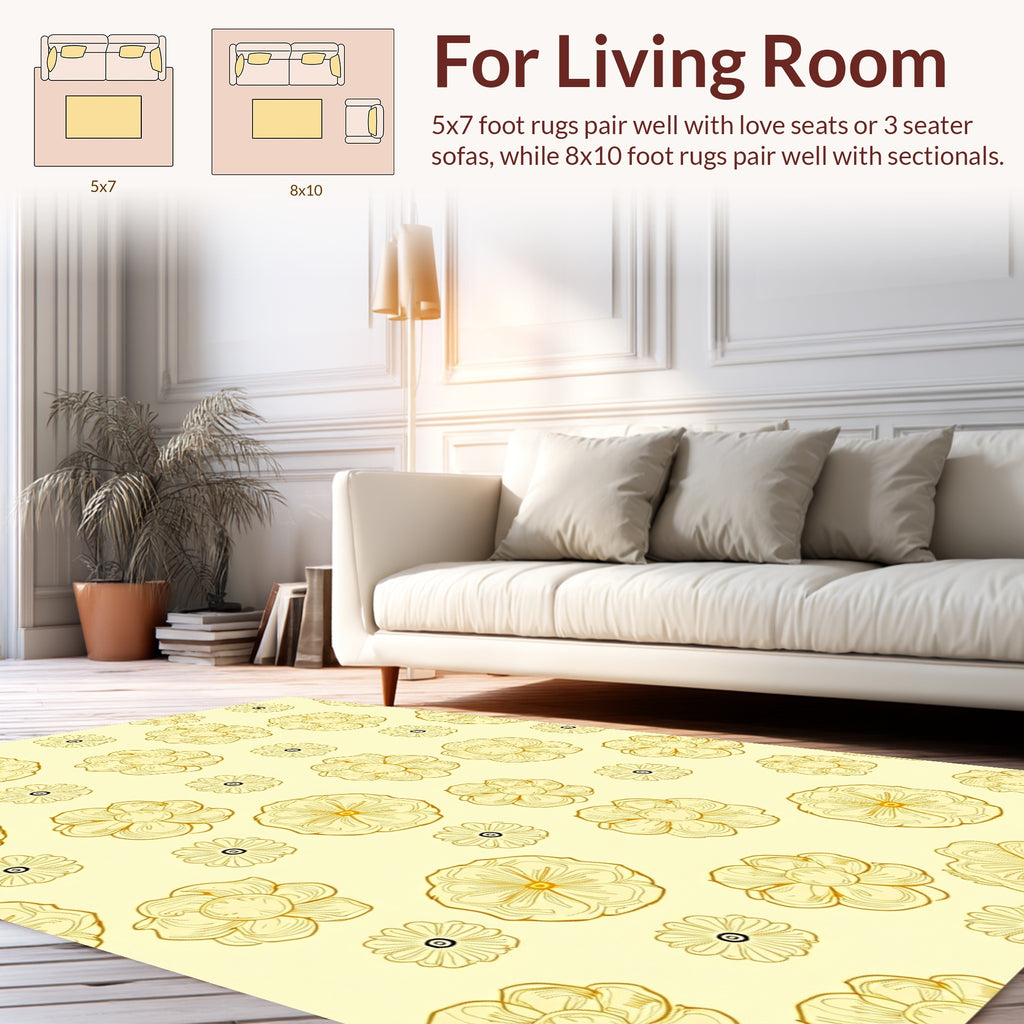 Golden Outline Floral Pattern Rug