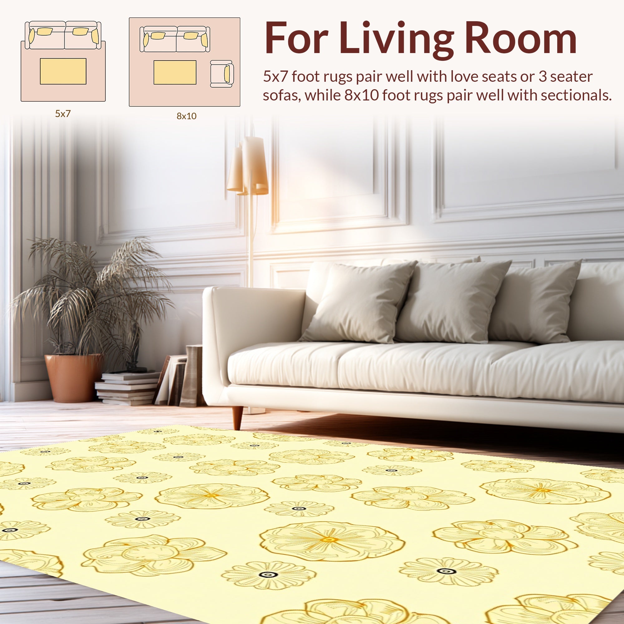 Golden Outline Floral Pattern Rug