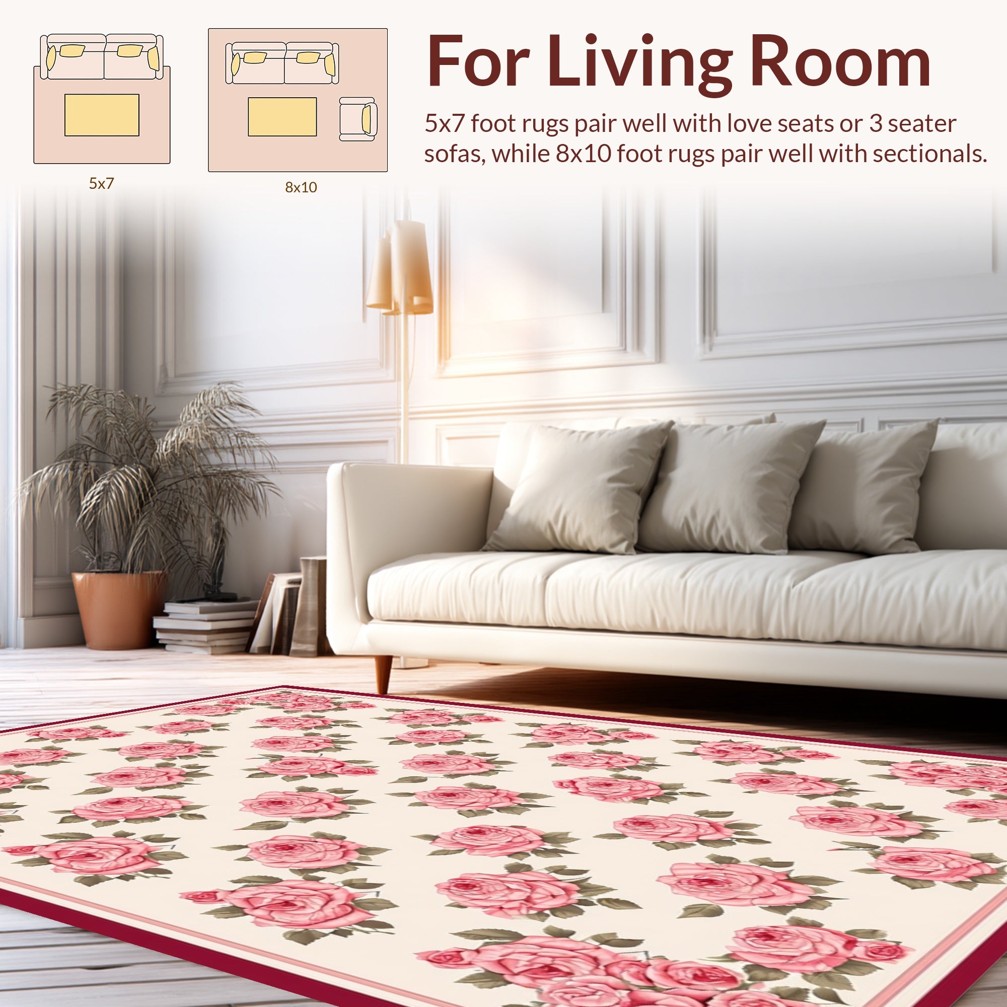 Pink Rose Floral Pattern Design Rug