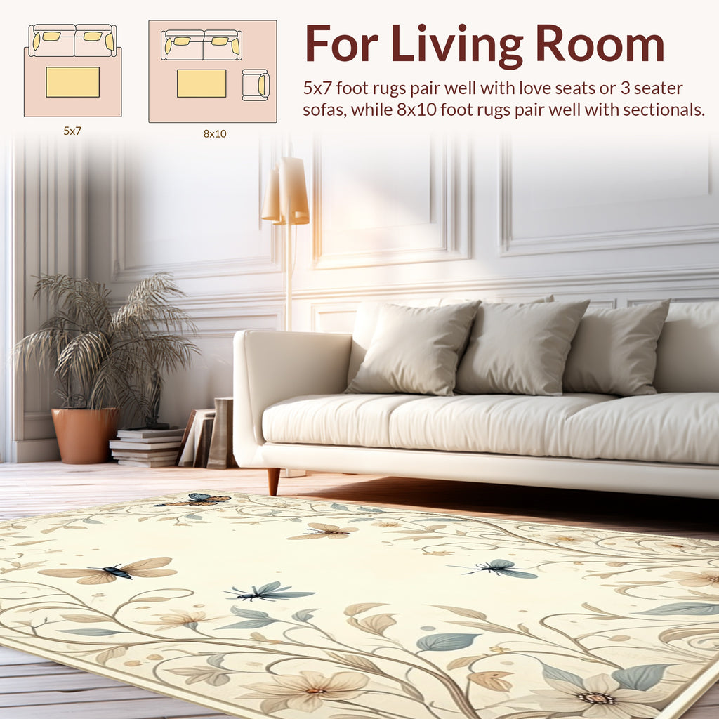 Soft Botanical Butterflies Filigree Design Rug