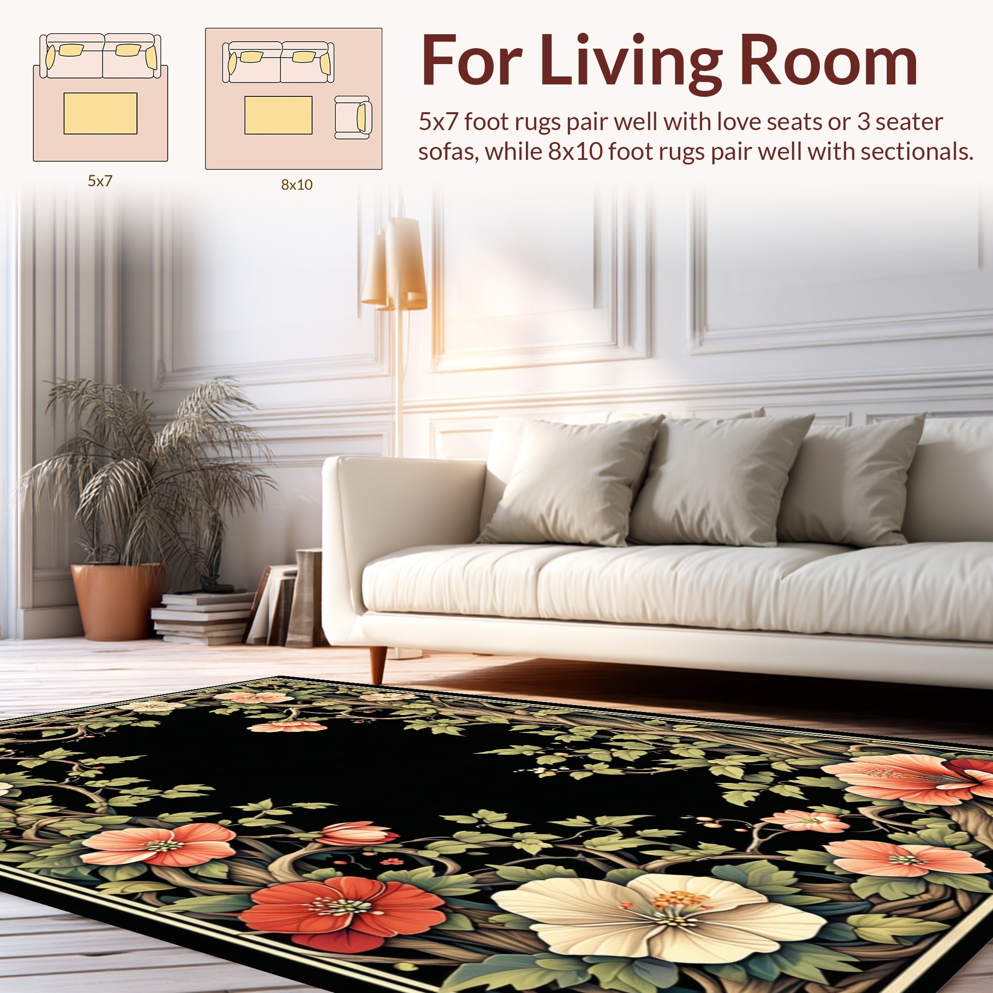 Arboreal Floral Swirl Pattern Rug