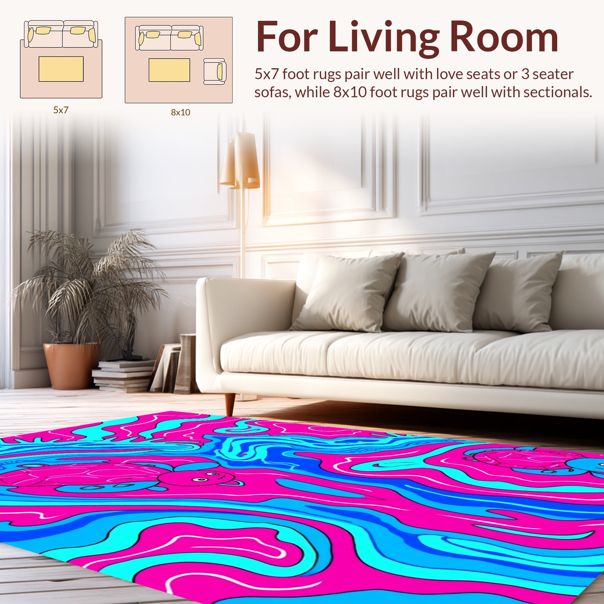Whimsical Pink Blue Turtle Swirl Rug