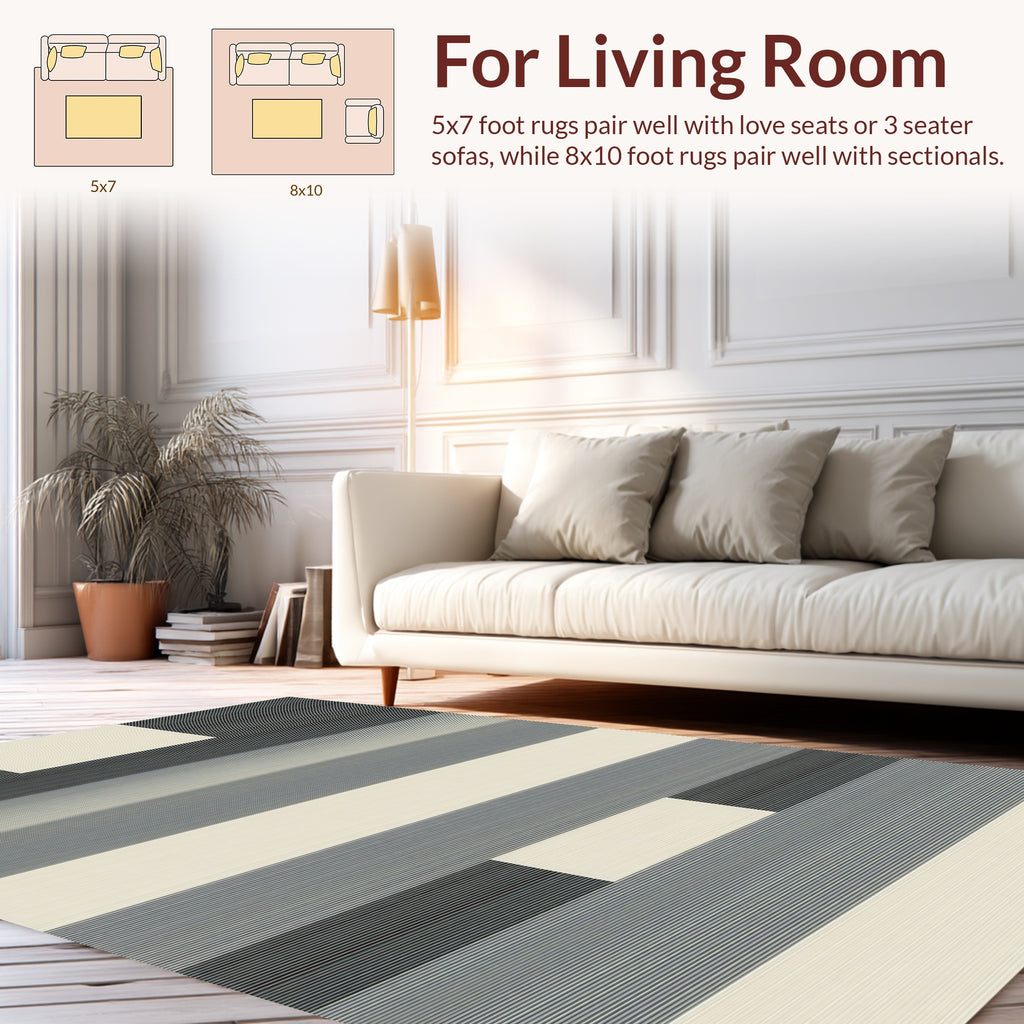 Modern Abstract Striped Geometric Pattern Rug