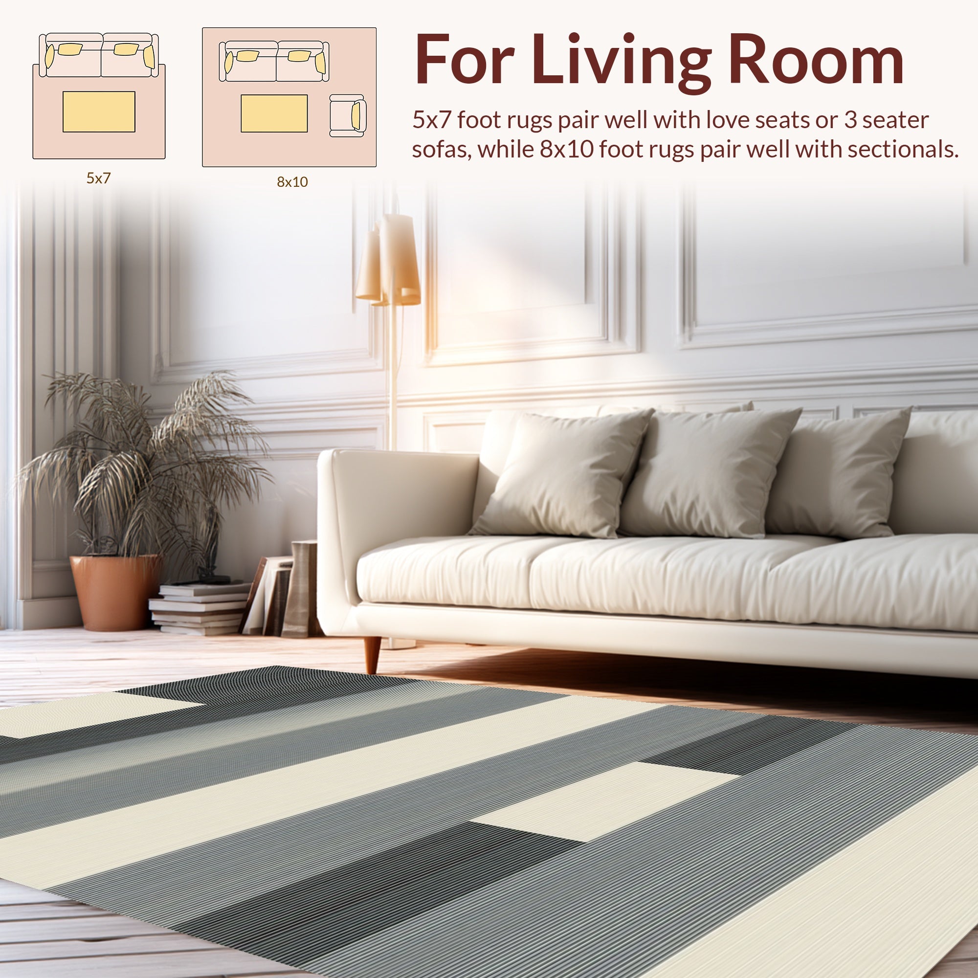 Modern Abstract Striped Geometric Pattern Rug