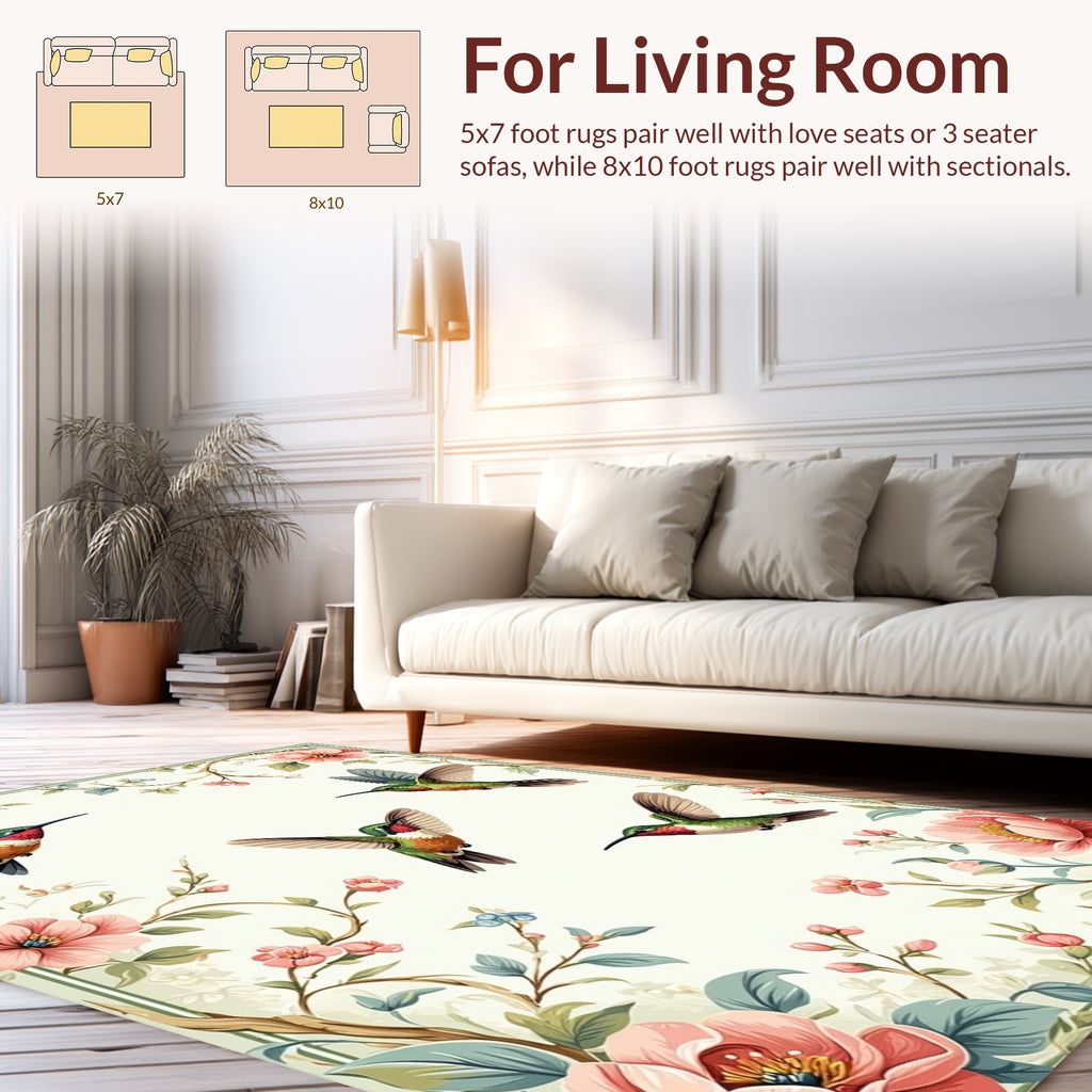 Lively Hummingbirds Floral Garden Design Rug