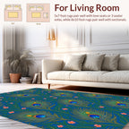 Vibrant Peacock Feather Floral Design Rug