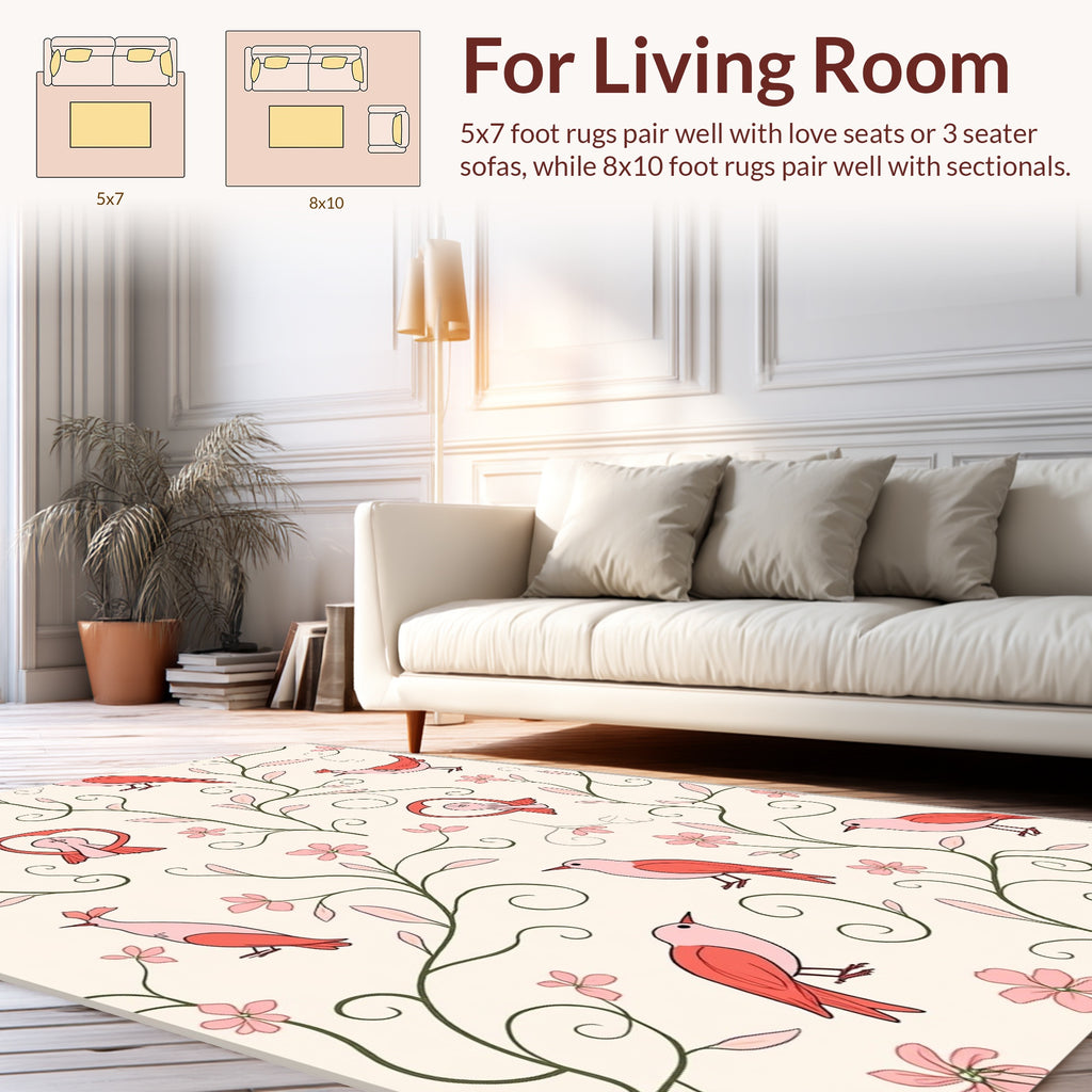 Whimsical Bird and Bloom Pattern Rug