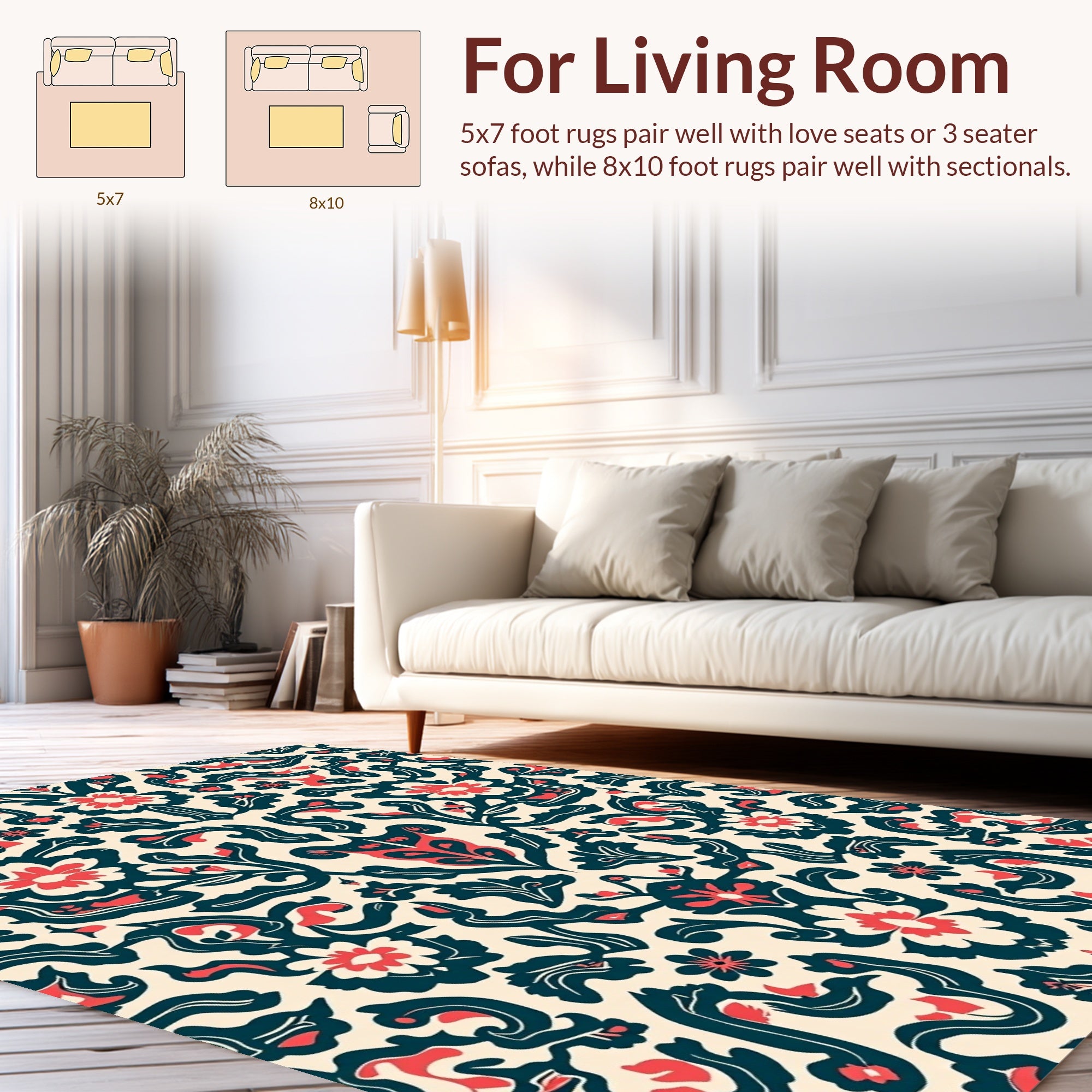Ornate Floral Leaf Pattern Design Rug