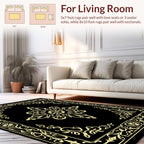 Ornate Black Gold Floral Frame Rug