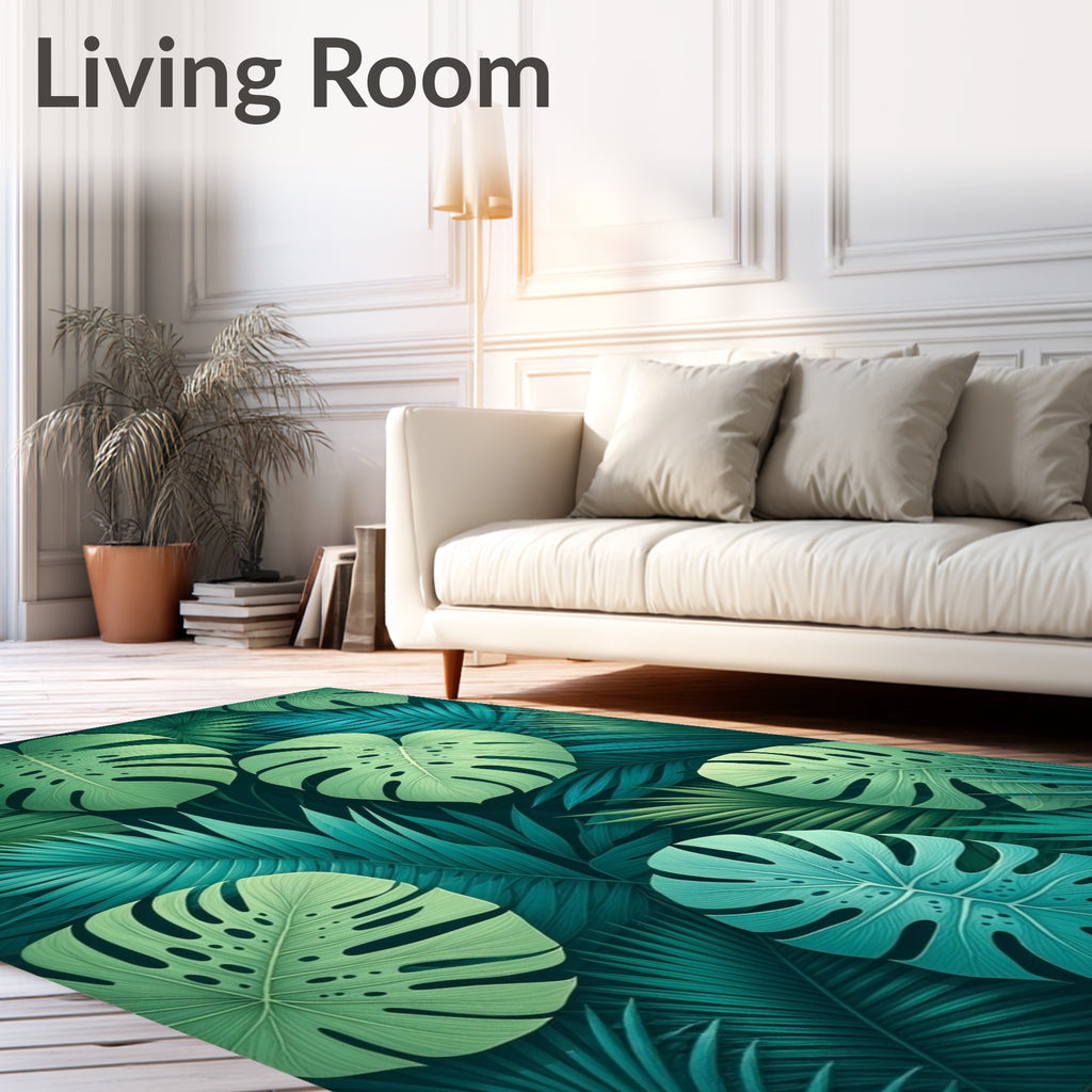 Lush Tropical Leaf Pattern Rug