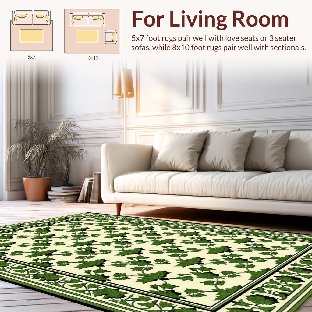Green Leaf Patterned Classic Area Rug
