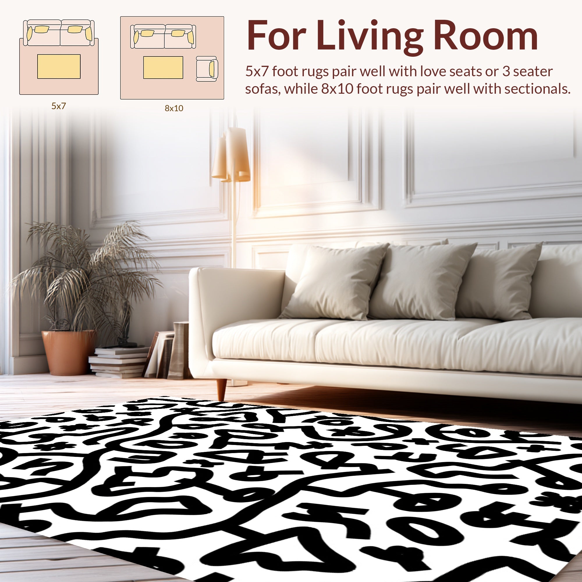 Abstract Black White Graffiti Design Rug
