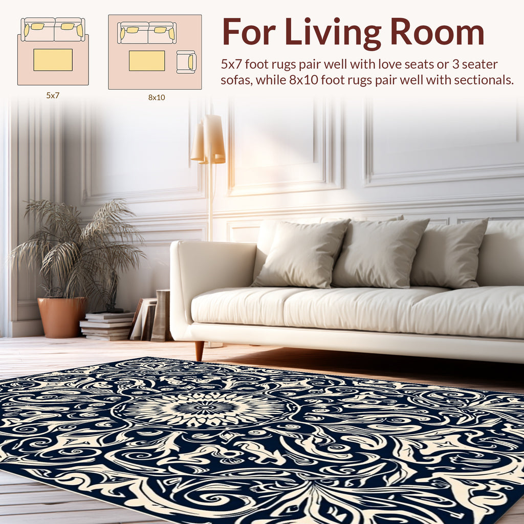 Ornate Dark Floral Mandala Design Rug