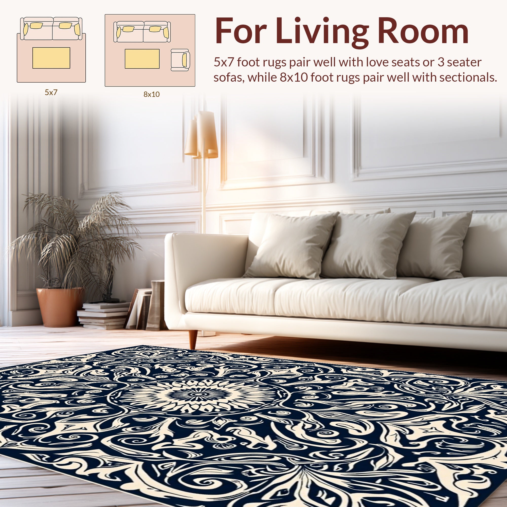 Ornate Dark Floral Mandala Design Rug