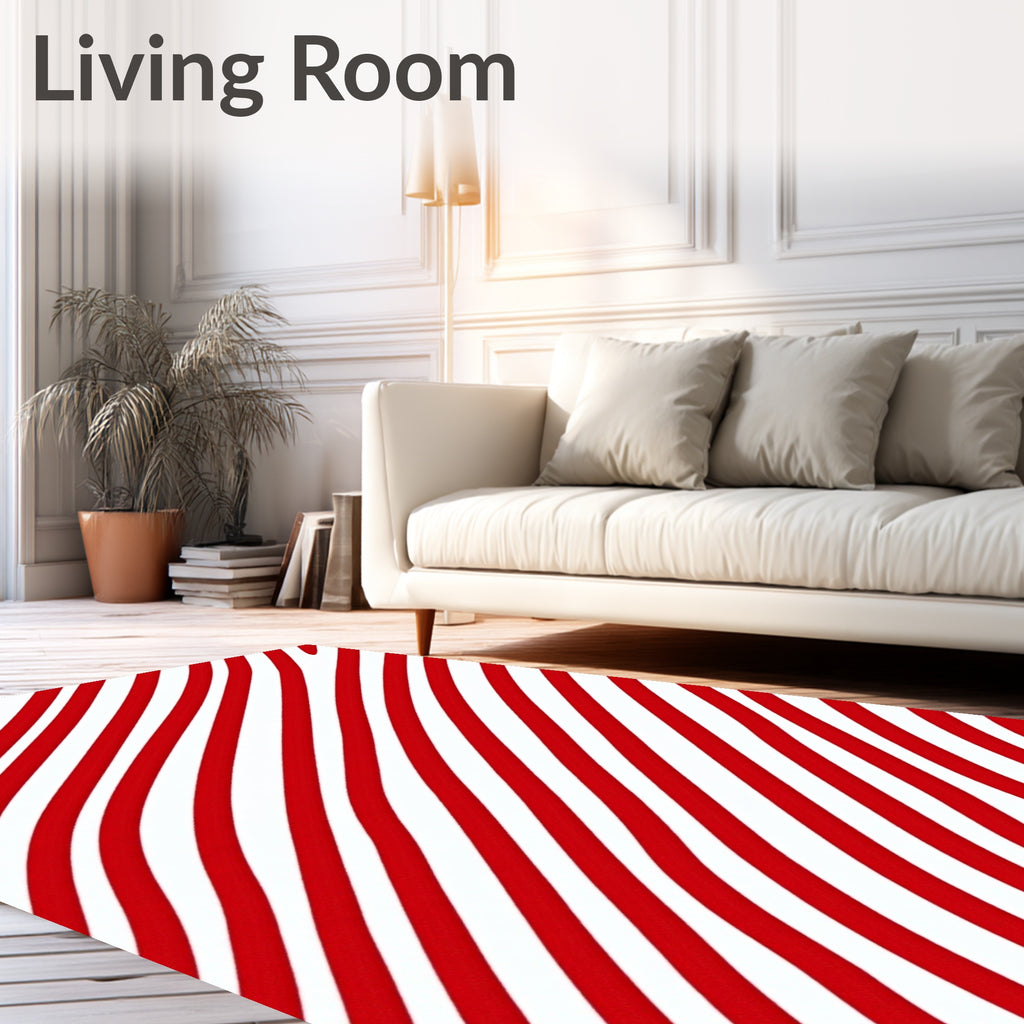 Crimson White Diagonal Wavy Stripes Rug