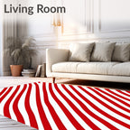Crimson White Diagonal Wavy Stripes Rug