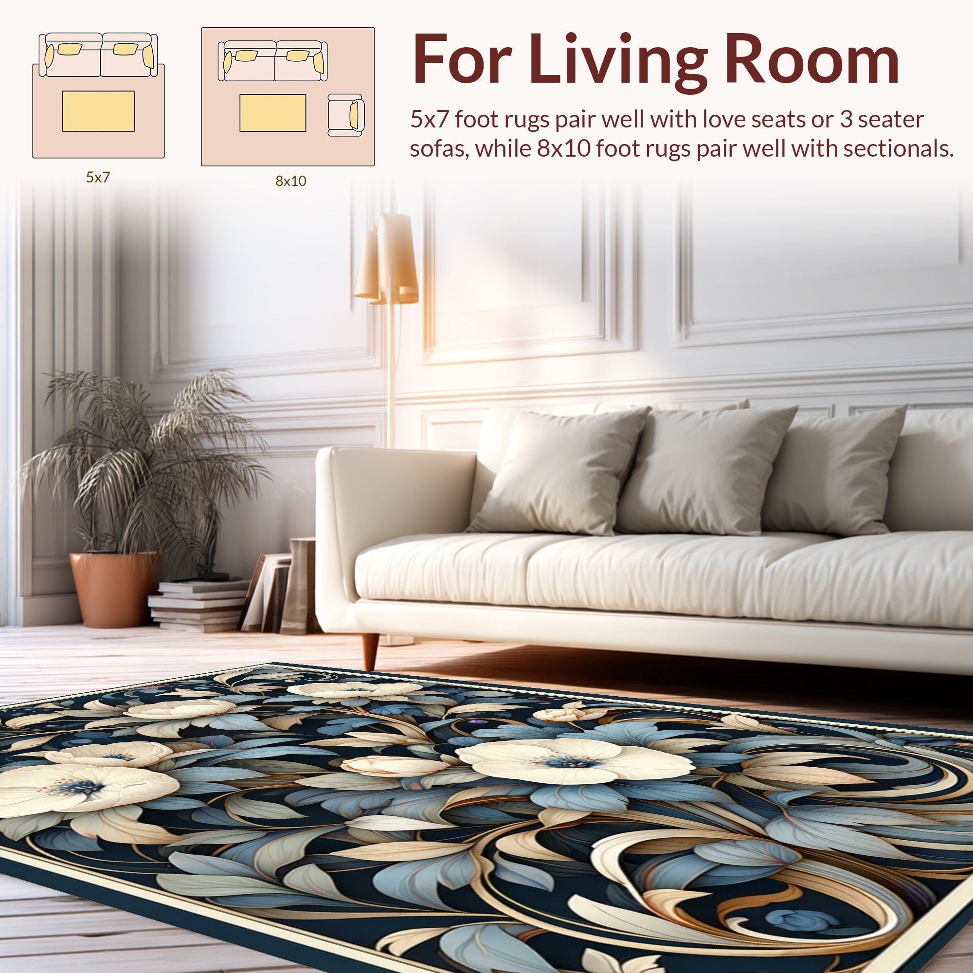 Elegant Floral Swirls Pattern Rug