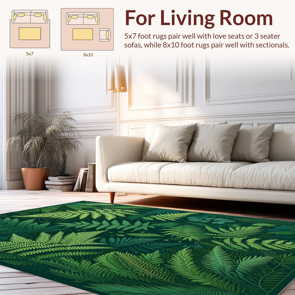 Lush Green Fern Pattern Rug
