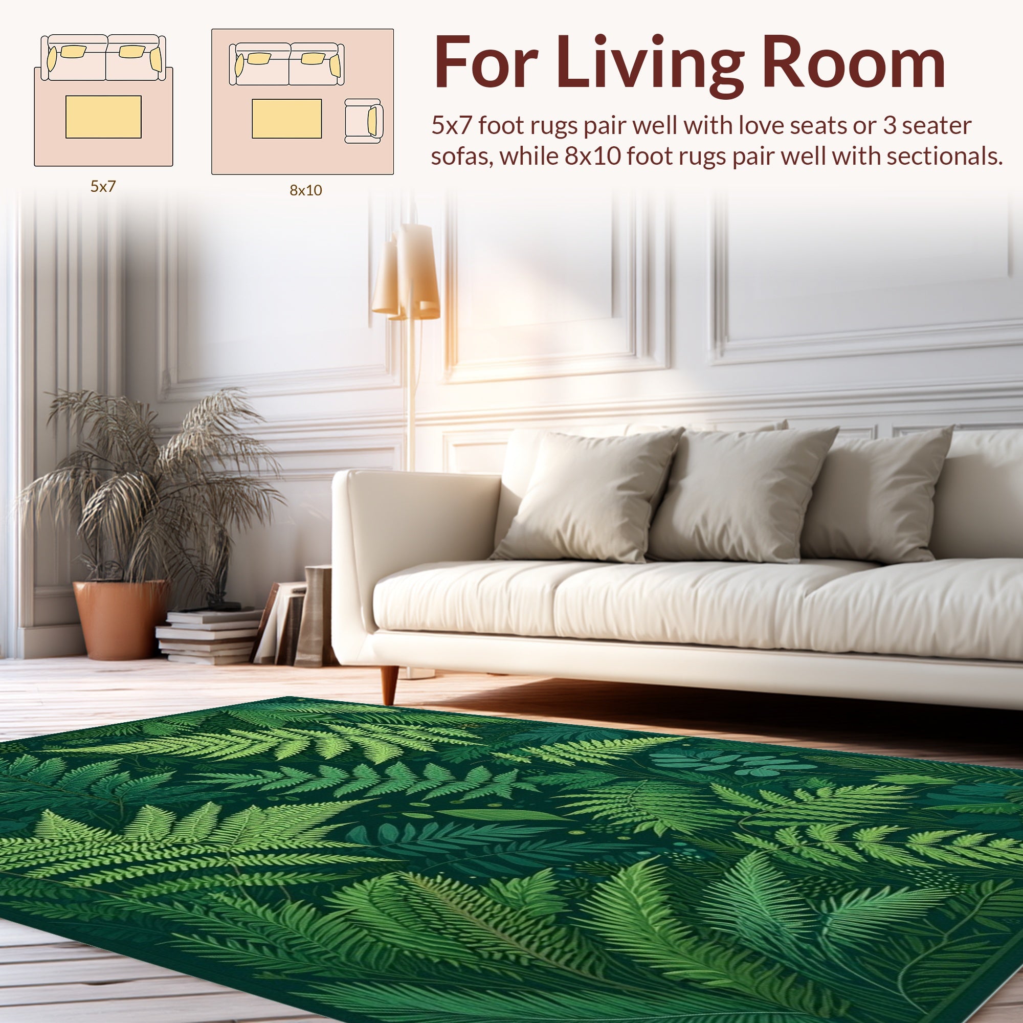 Lush Green Fern Pattern Rug