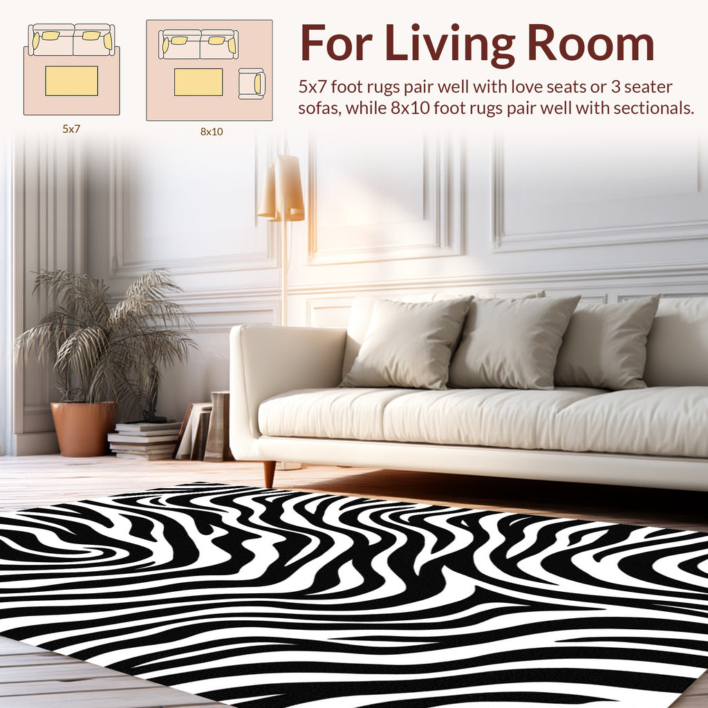 Bold Black White Striped Pattern Rug
