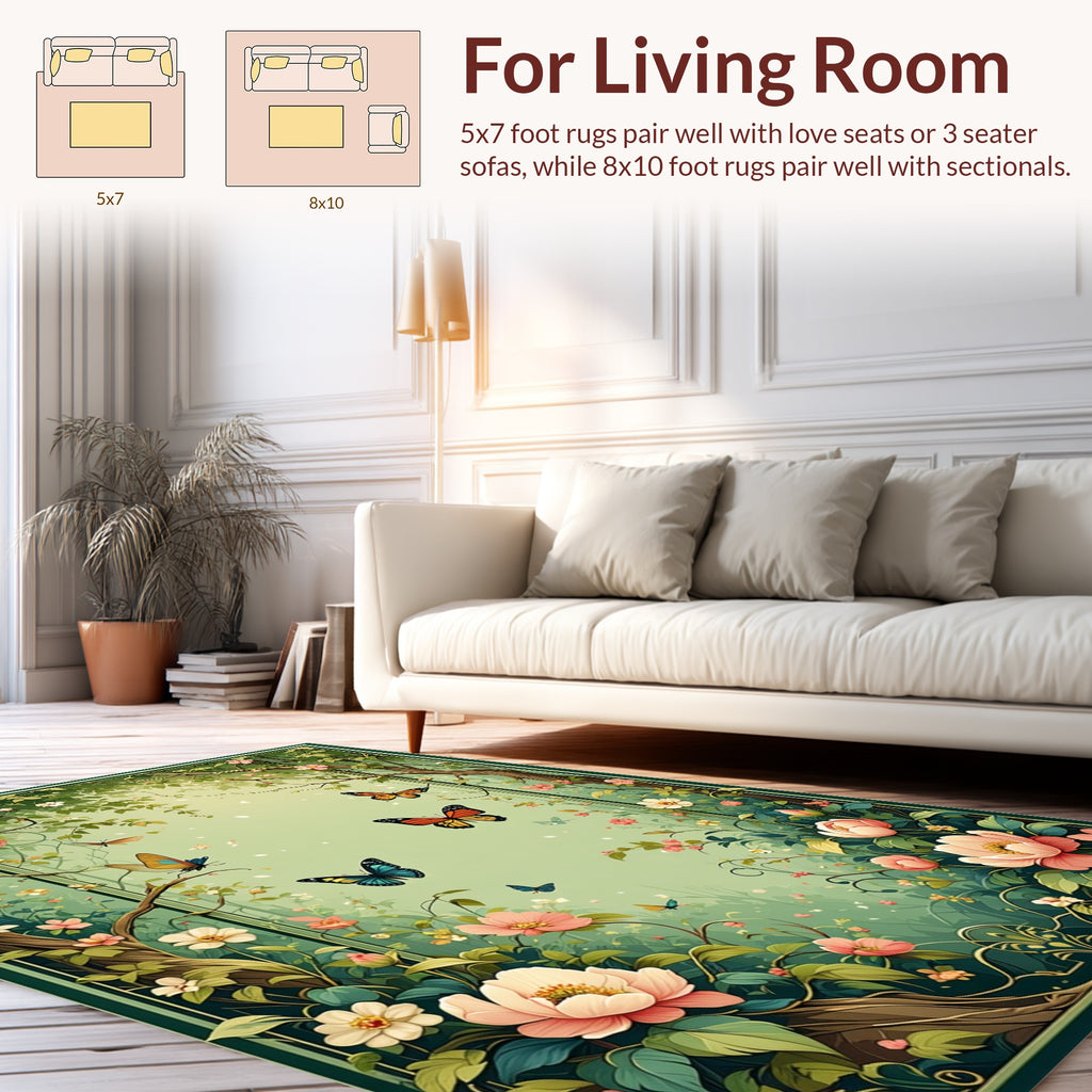 Enchanted Butterfly Garden Scene Rug