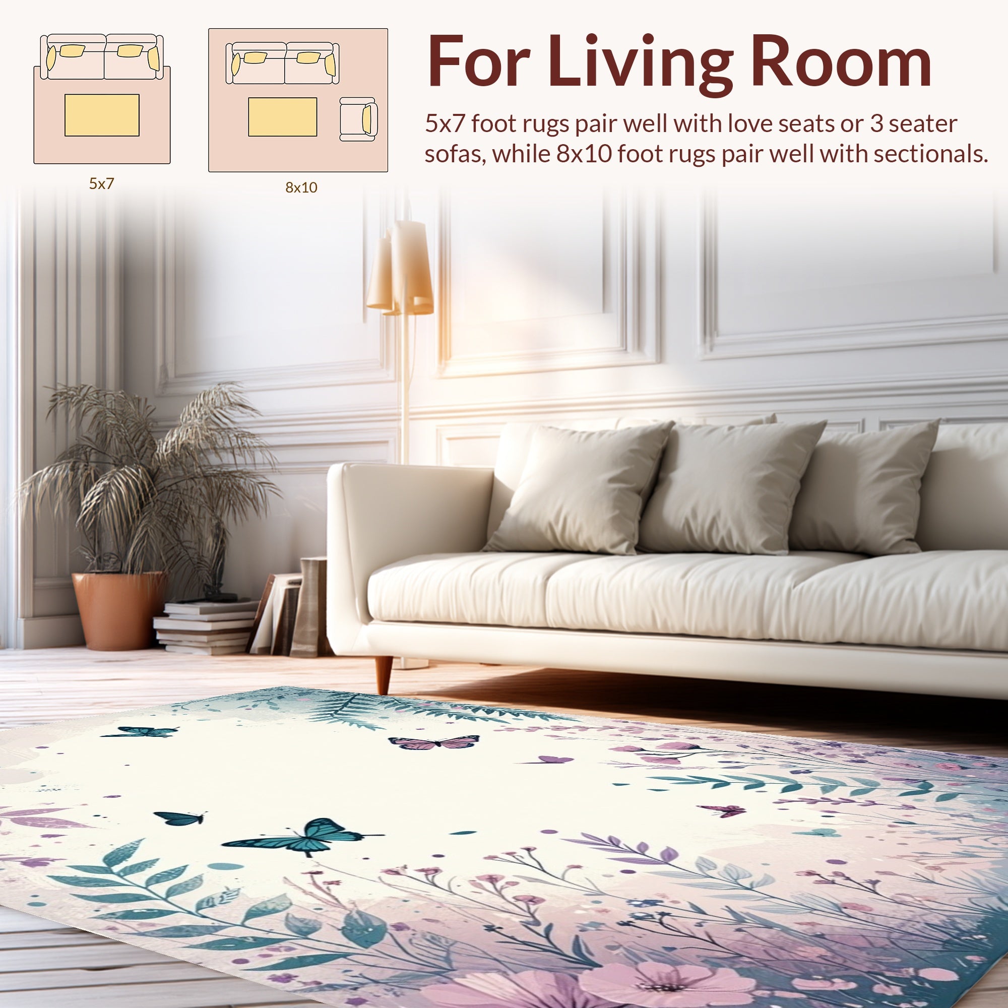 Pastel Floral Butterfly Garden Design Rug