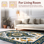 Dark Blue Floral Sun Ornate Rug