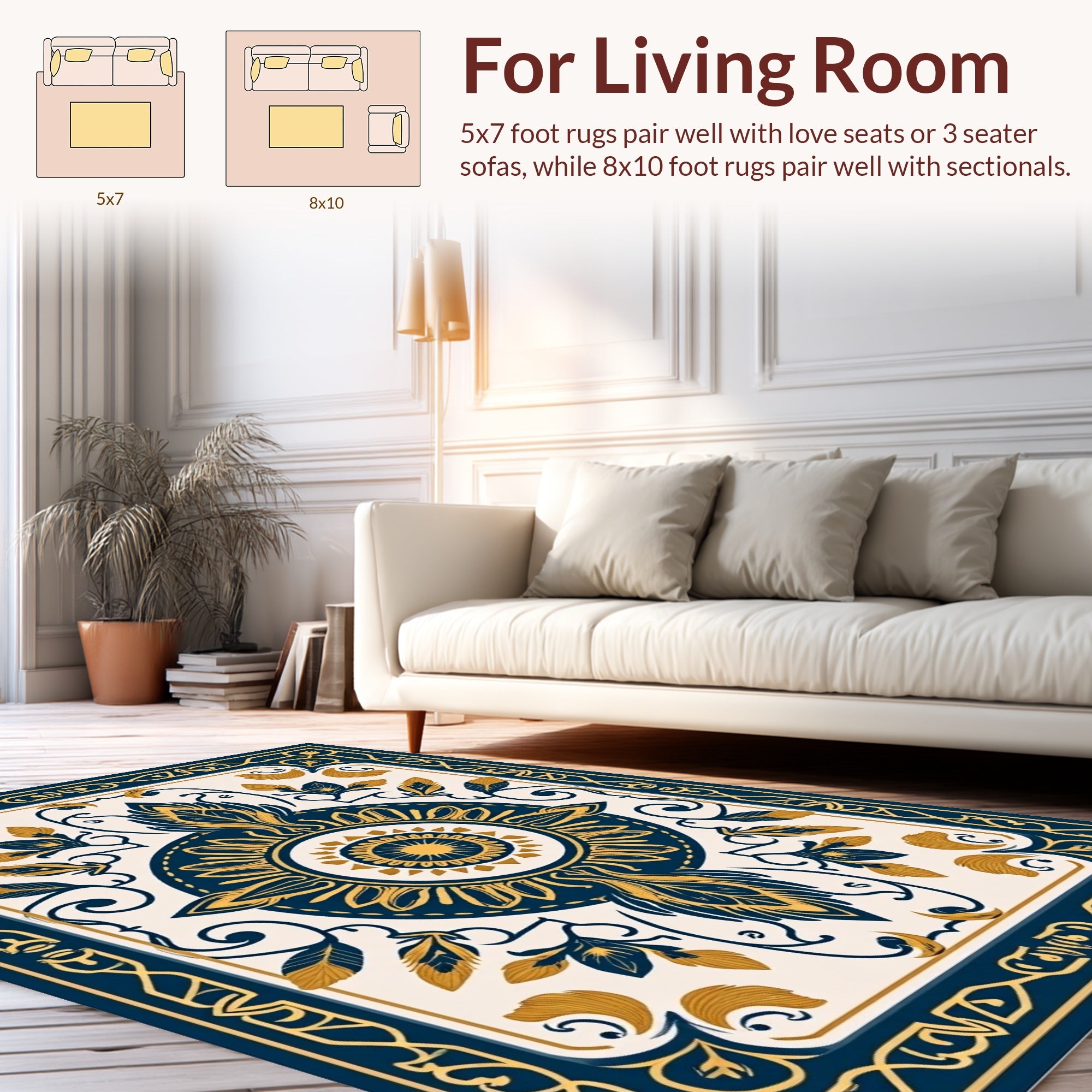 Dark Blue Floral Sun Ornate Rug
