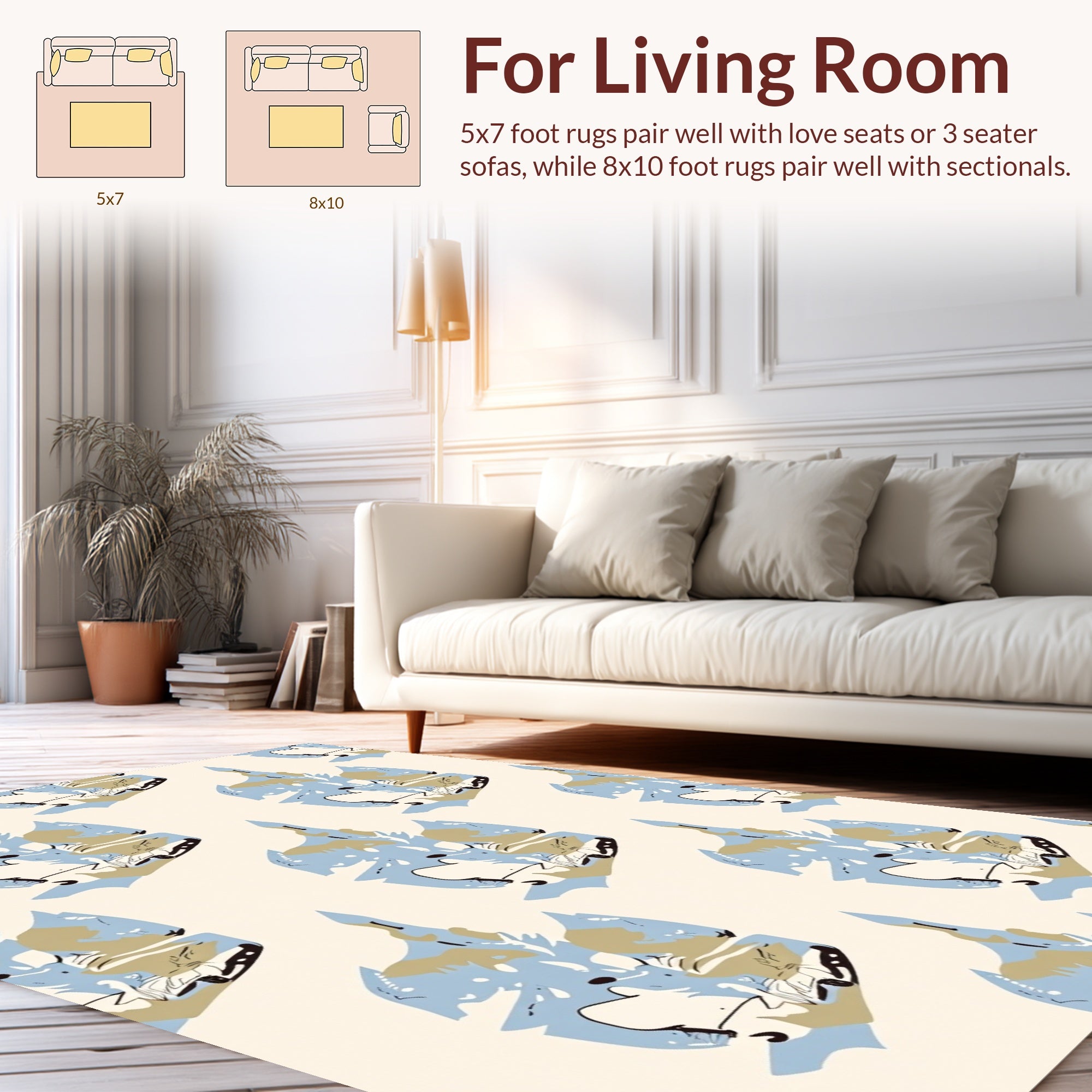 Abstract Blue Tan Sketchy Pattern Rug