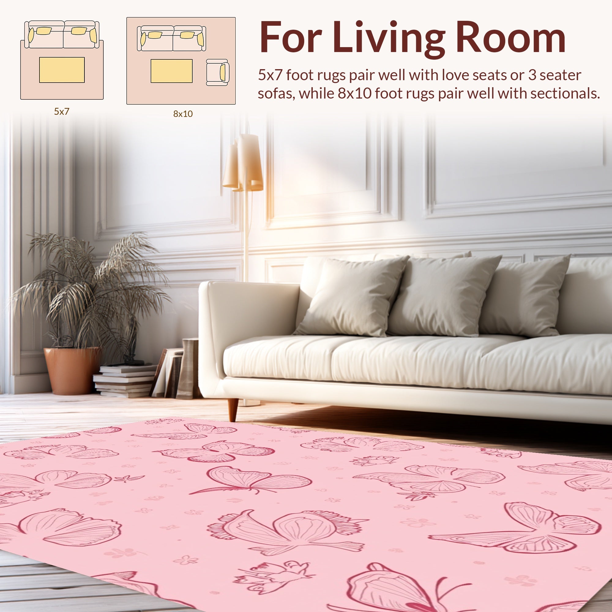 Whimsical Pink Butterfly Pattern Rug