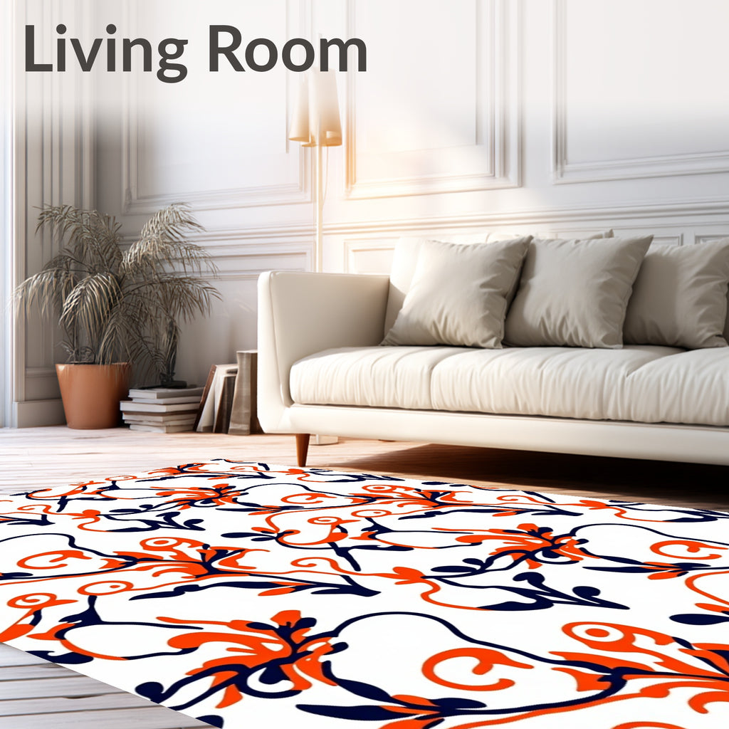 Bold Orange Blue Floral Swirl Rug