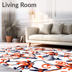 Bold Orange Blue Floral Swirl Rug