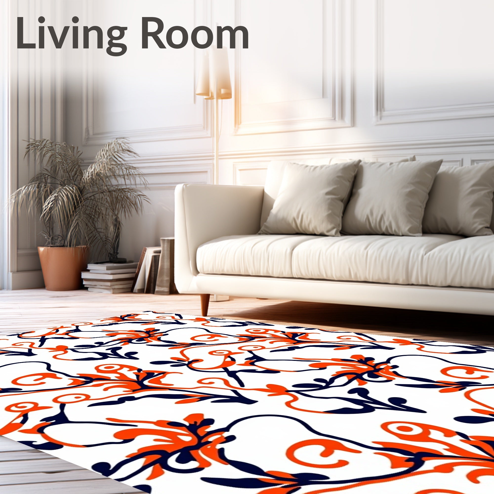 Bold Orange Blue Floral Swirl Rug