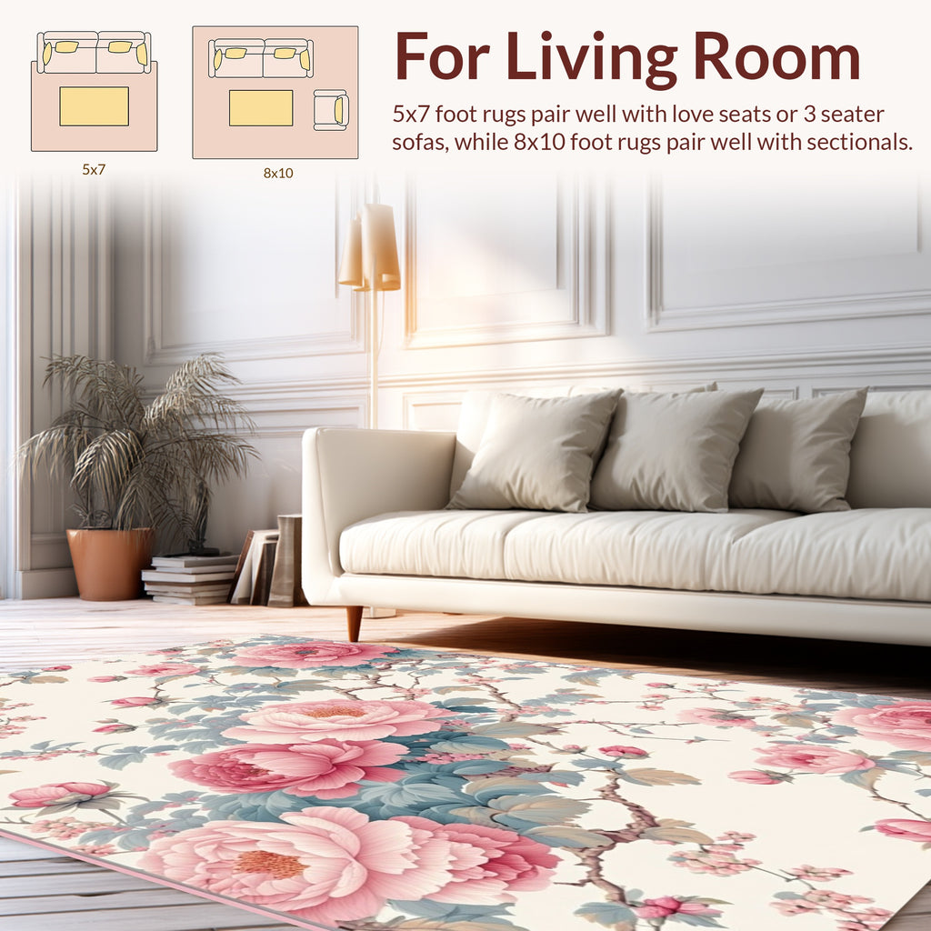 Delicate Pink Chinoiserie Floral Branches Rug