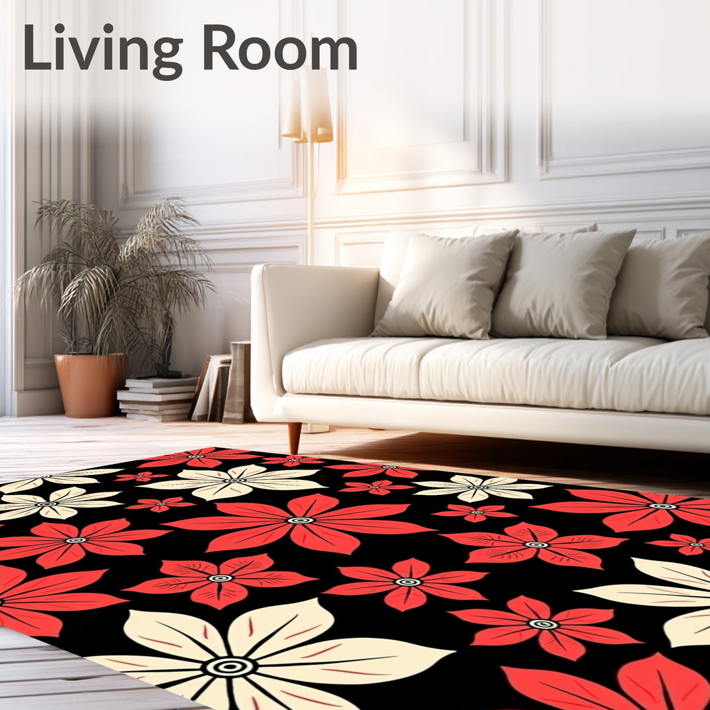 Bold Red Cream Floral Explosion Rug
