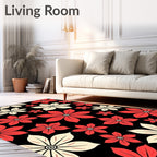 Bold Red Cream Floral Explosion Rug