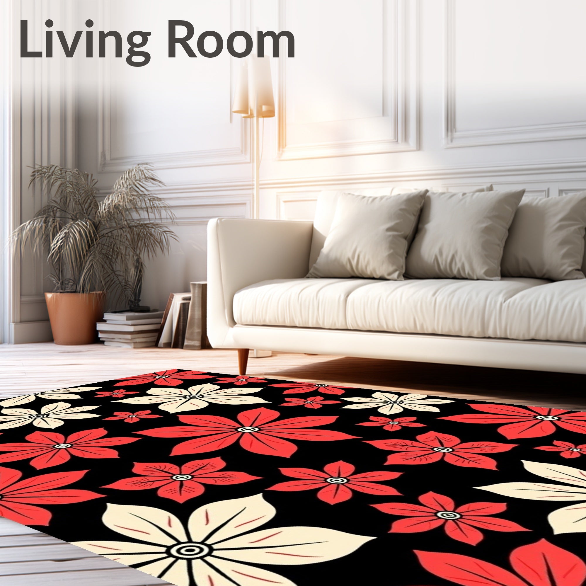 Bold Red Cream Floral Explosion Rug