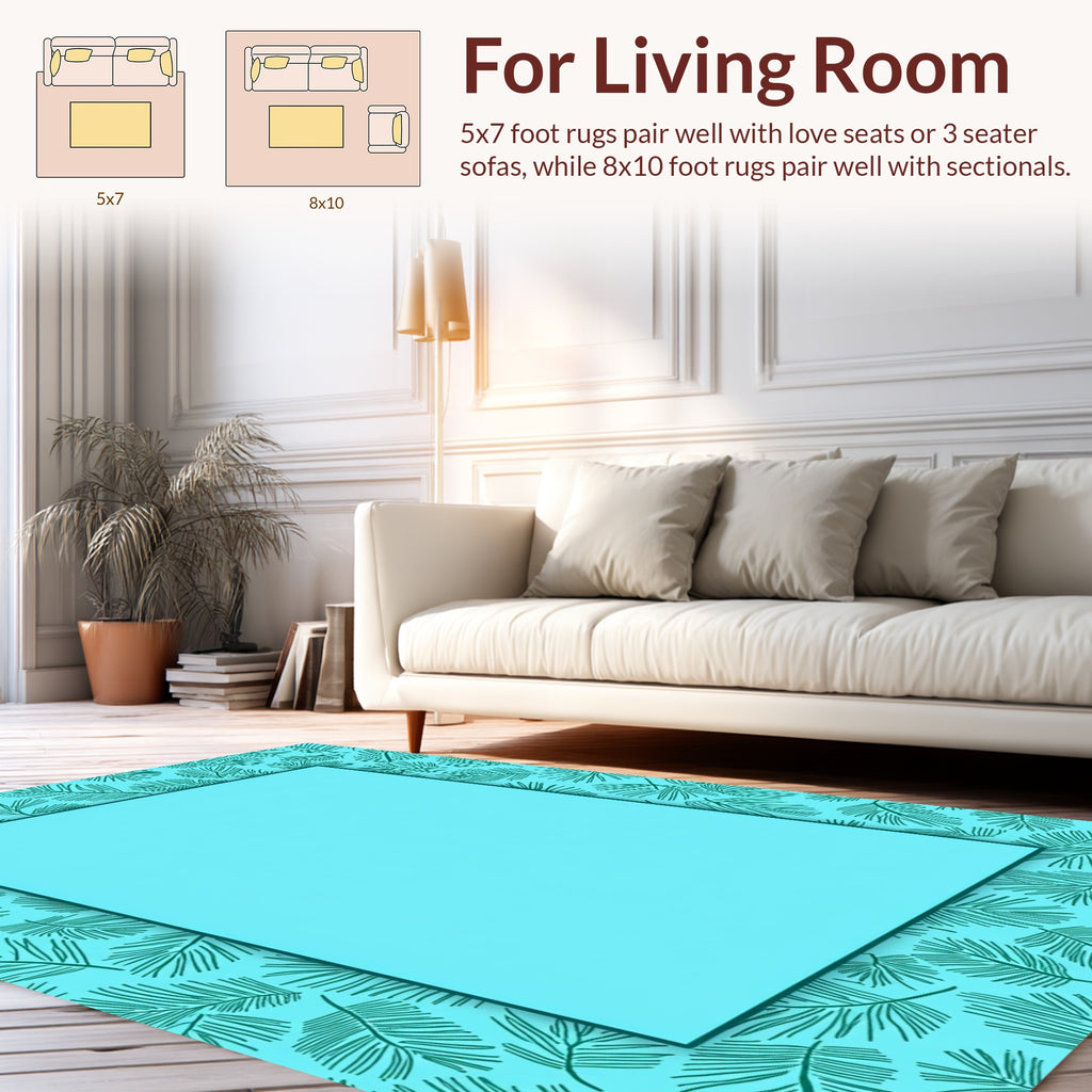 Teal Leaf Pattern Print Rug