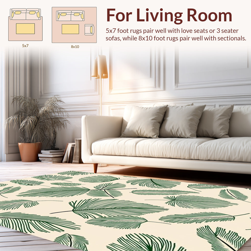Green Leaf Patterned Contemporary Rug