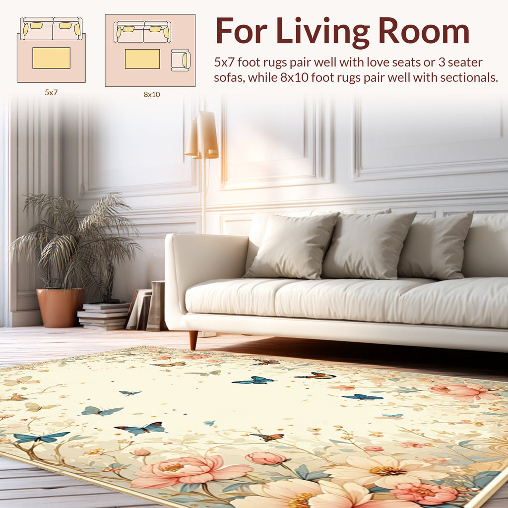 Whimsical Floral Butterfly Garden Design Rug