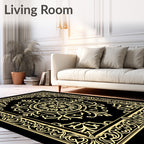 Golden Black Ornate Medallion Scroll Rug