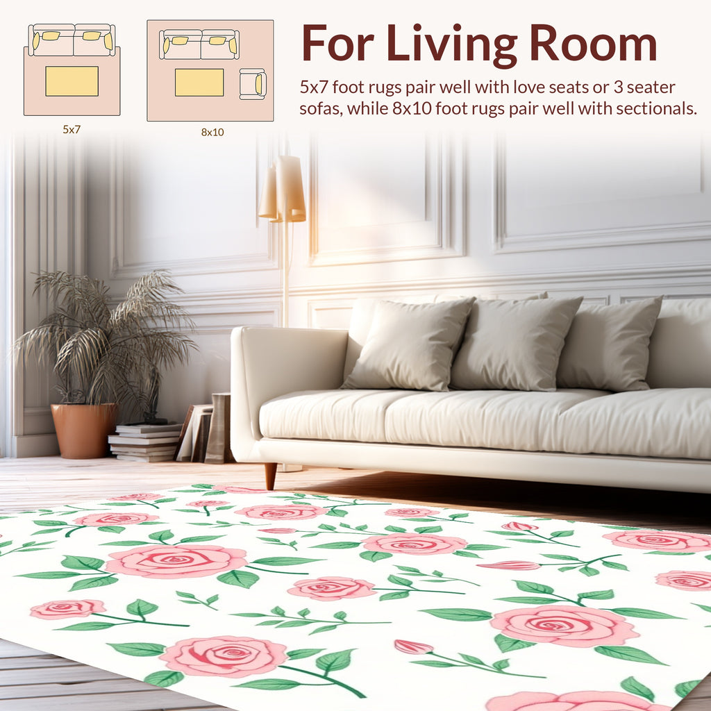 Pink Roses Floral Pattern Rug