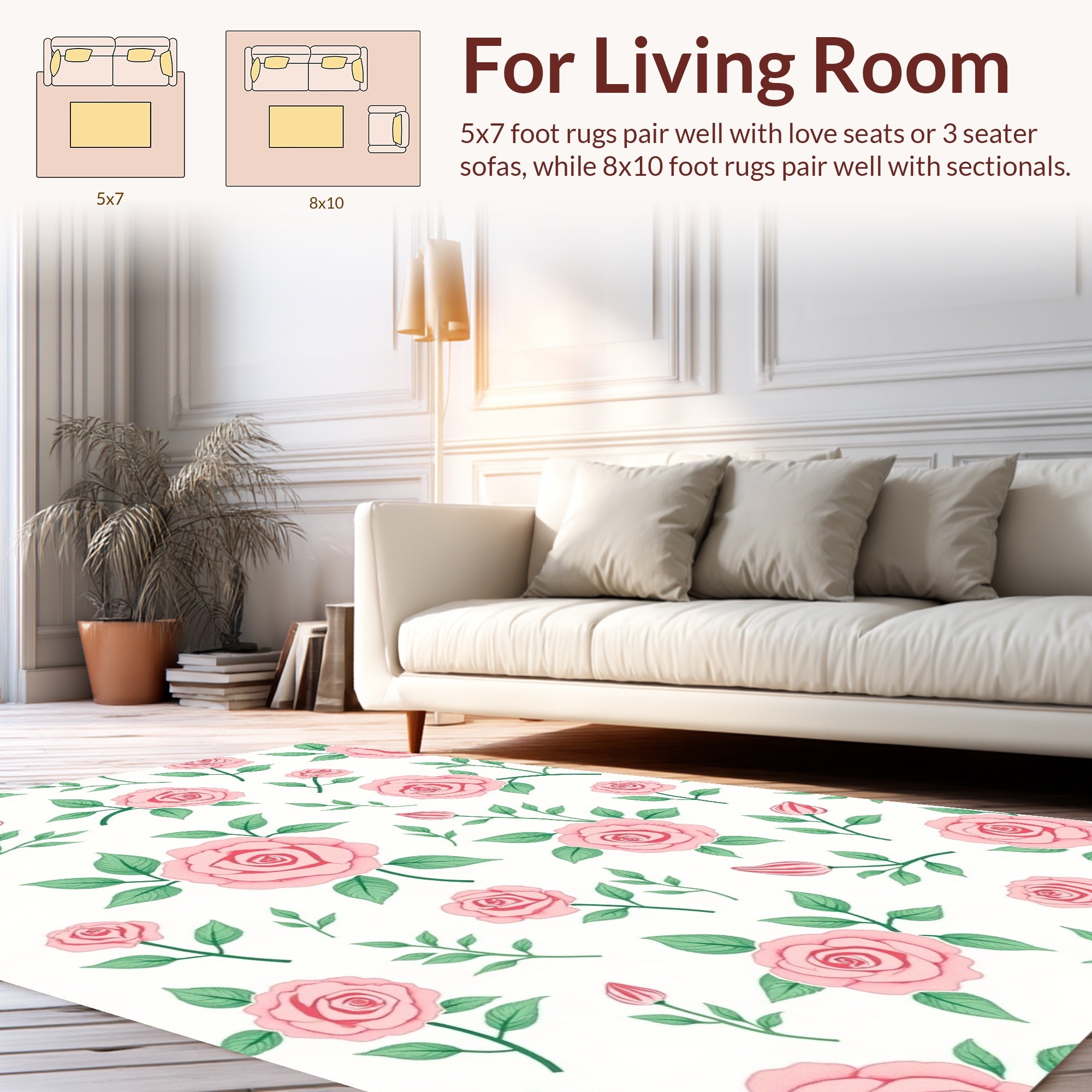 Pink Roses Floral Pattern Rug