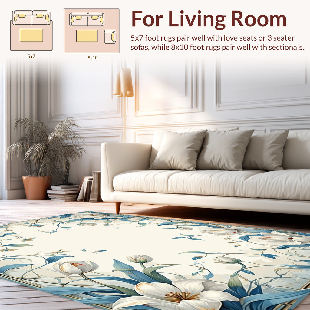 Elegant White Floral Vine Pattern Rug